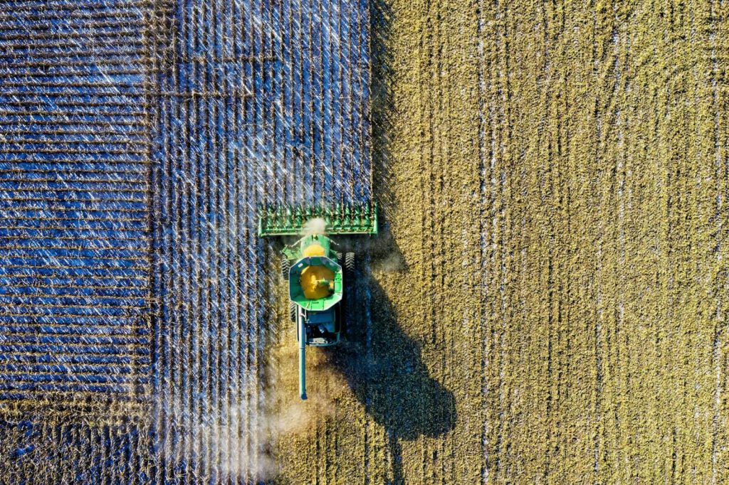 Bird's eyeview of a tractor on a Mount Vernon, Ohio, farm